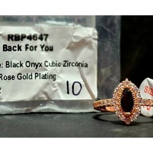 Rose Gold Plated Ring with Black Onyx Cubic Zirconia